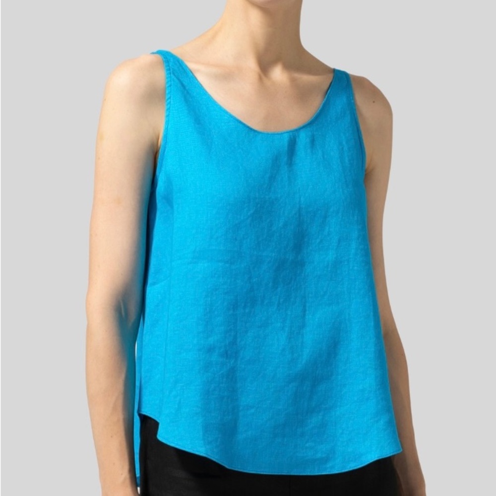 NWT: PuroLino Linen Blue Tank Top with Adjustable Tie